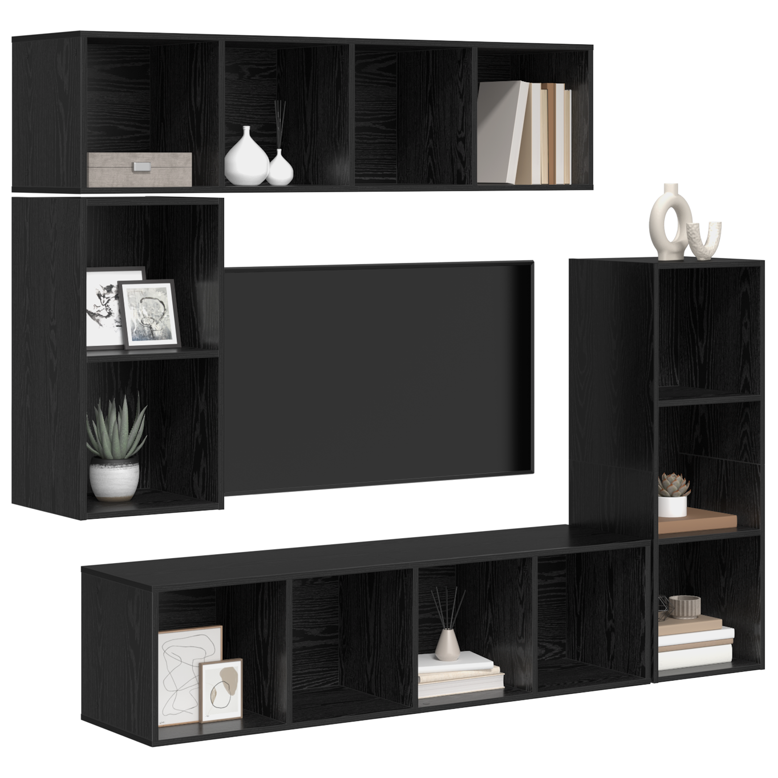 vidaXL Set comodă TV Pe perete 4 pcs Stejar negru 37 x 37 x 142.5 cm vidaXL Set comodă TV Pe perete 4 pcs Stejar negru 37 x 37 x 142.5 cm