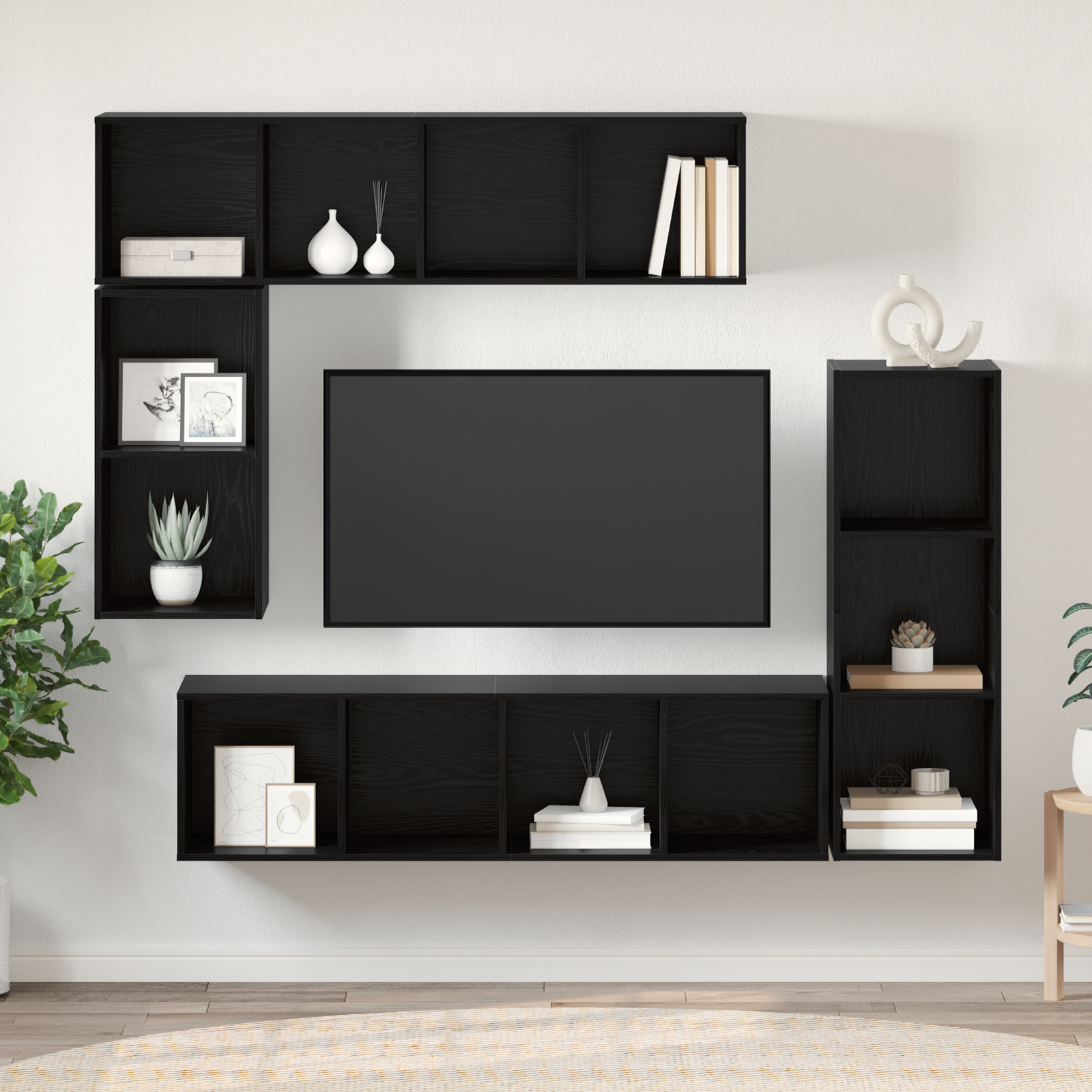 vidaXL Set comodă TV Pe perete 4 pcs Stejar negru 37 x 37 x 142.5 cm vidaXL Set comodă TV Pe perete 4 pcs Stejar negru 37 x 37 x 142.5 cm