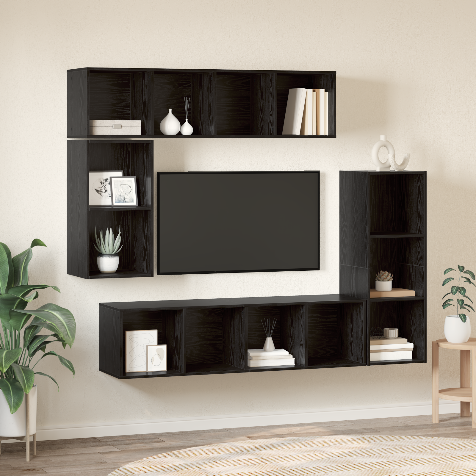 vidaXL Set comodă TV Pe perete 4 pcs Stejar negru 37 x 37 x 142.5 cm vidaXL Set comodă TV Pe perete 4 pcs Stejar negru 37 x 37 x 142.5 cm