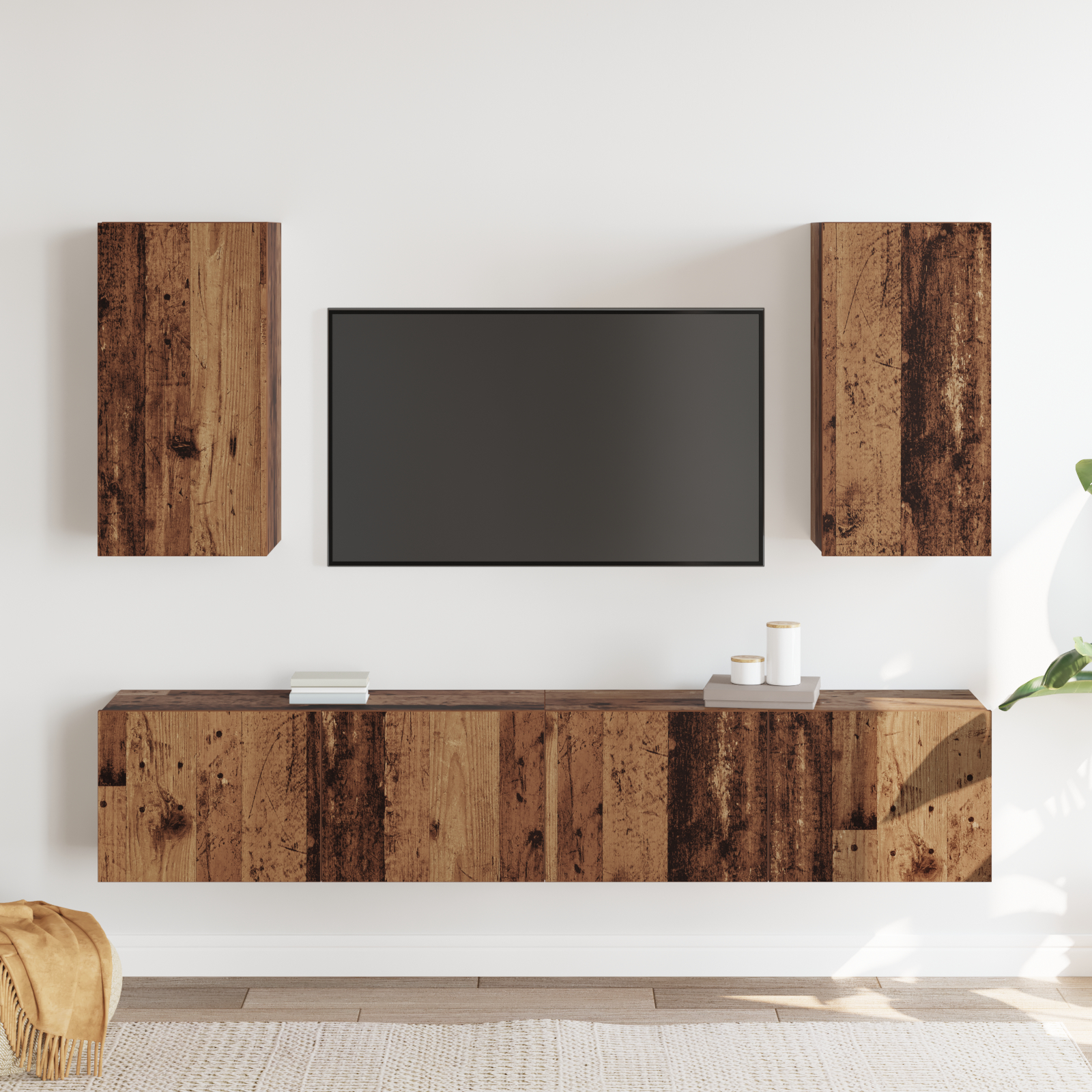 vidaXL Set comodă TV 4 pcs Lemn vechi 80 x 30 x 30 cm Lemn compozit vidaXL Set comodă TV 4 pcs Lemn vechi 80 x 30 x 30 cm Lemn compozit