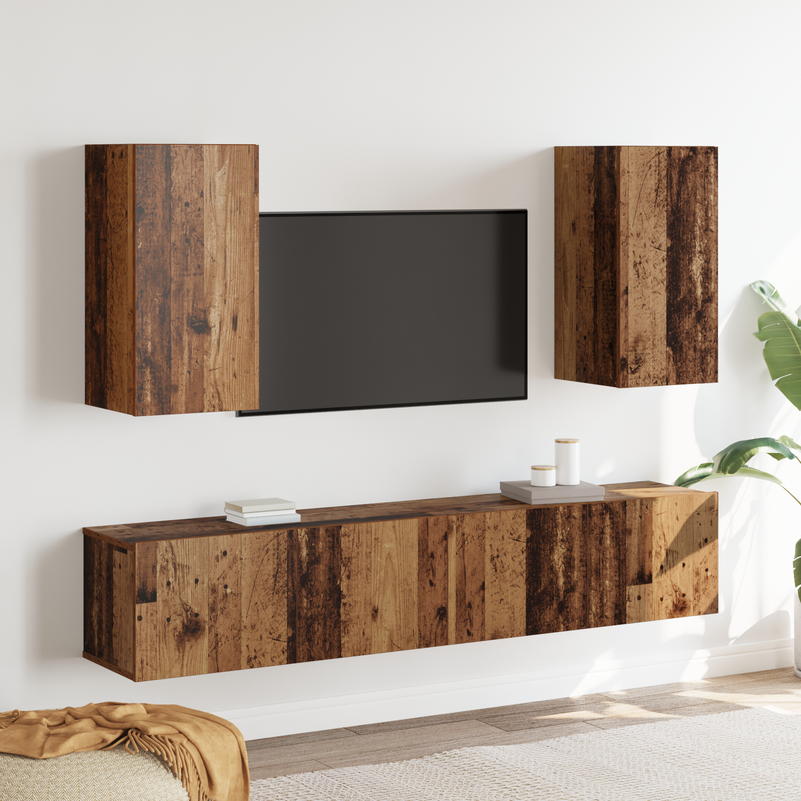 vidaXL Set comodă TV 4 pcs Lemn vechi 80 x 30 x 30 cm Lemn compozit vidaXL Set comodă TV 4 pcs Lemn vechi 80 x 30 x 30 cm Lemn compozit