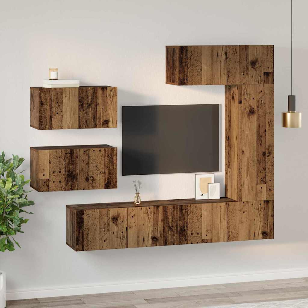vidaXL Set comodă TV 6 pcs Lemn vechi 30.5 x 30 x 90 cm Lemn compozit vidaXL Set comodă TV 6 pcs Lemn vechi 30.5 x 30 x 90 cm Lemn compozit