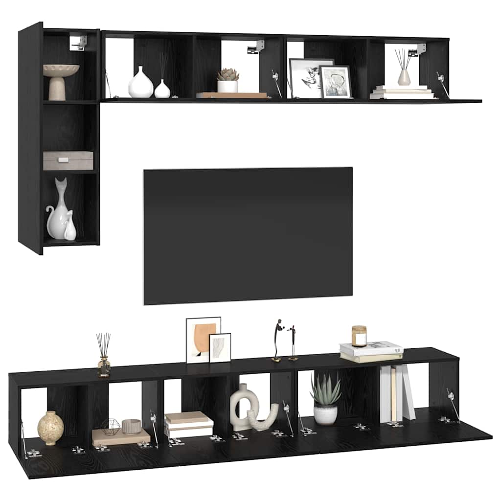 vidaXL Set comodă TV Pe perete 6 pcs Stejar negru 30.5 x 30 x 90 cm vidaXL Set comodă TV Pe perete 6 pcs Stejar negru 30.5 x 30 x 90 cm