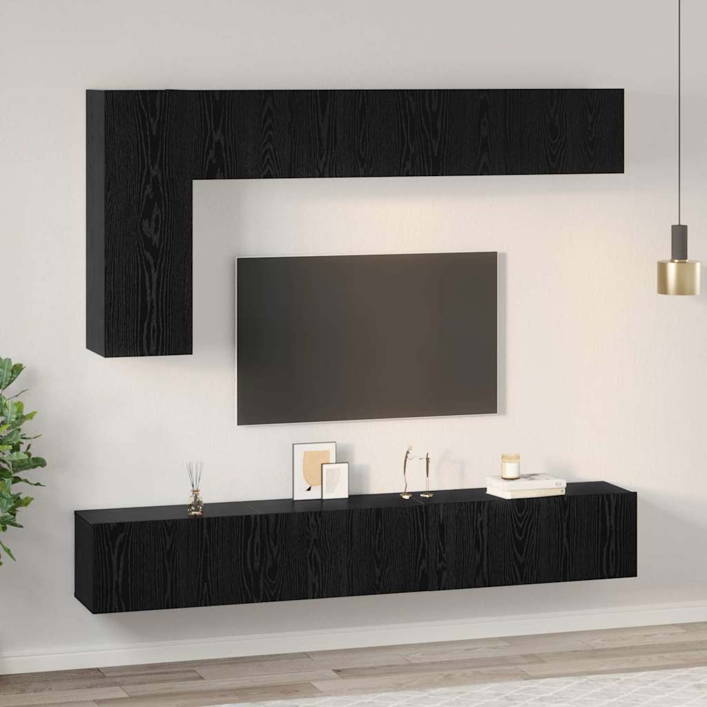vidaXL Set comodă TV Pe perete 6 pcs Stejar negru 30.5 x 30 x 90 cm vidaXL Set comodă TV Pe perete 6 pcs Stejar negru 30.5 x 30 x 90 cm