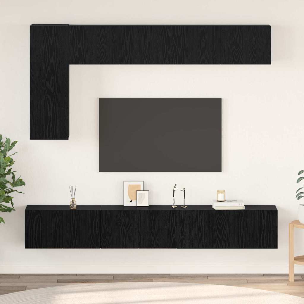 vidaXL Set comodă TV Pe perete 6 pcs Stejar negru 30.5 x 30 x 90 cm vidaXL Set comodă TV Pe perete 6 pcs Stejar negru 30.5 x 30 x 90 cm