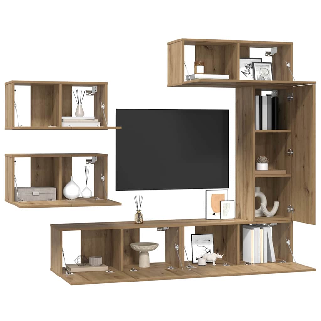 vidaXL Set comodă TV 6 pcs stejar artizanal 30.5 x 30 x 90 cm vidaXL Set comodă TV 6 pcs stejar artizanal 30.5 x 30 x 90 cm