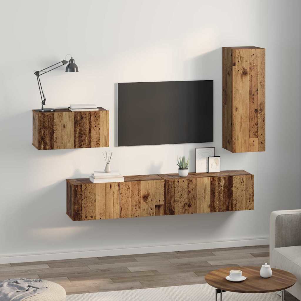 vidaXL Set comodă TV 4 pcs Lemn vechi 30.5 x 30 x 90 cm Lemn compozit vidaXL Set comodă TV 4 pcs Lemn vechi 30.5 x 30 x 90 cm Lemn compozit