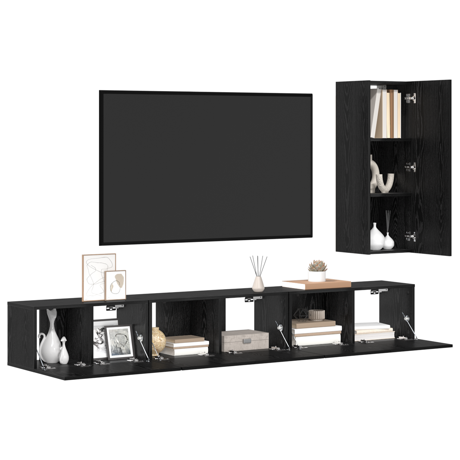 vidaXL Set comodă TV Pe perete 4 pcs Stejar negru 30.5 x 30 x 90 cm vidaXL Set comodă TV Pe perete 4 pcs Stejar negru 30.5 x 30 x 90 cm