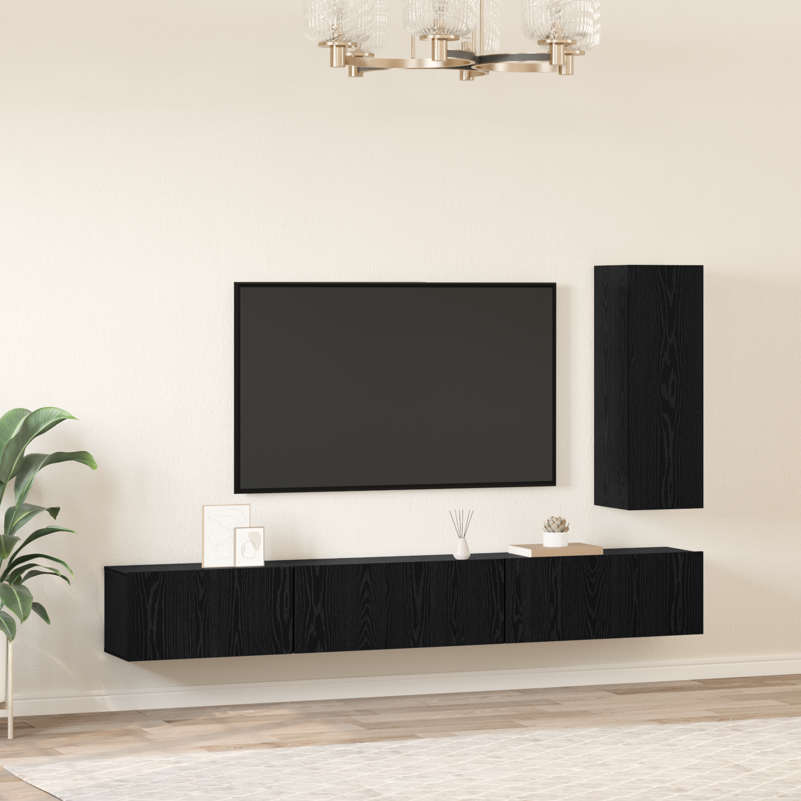 vidaXL Set comodă TV Pe perete 4 pcs Stejar negru 30.5 x 30 x 90 cm vidaXL Set comodă TV Pe perete 4 pcs Stejar negru 30.5 x 30 x 90 cm