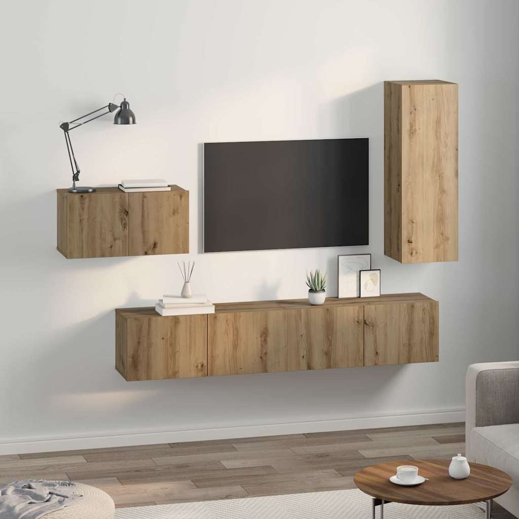 vidaXL Set comodă TV 4 pcs stejar artizanal 30.5 x 30 x 90 cm vidaXL Set comodă TV 4 pcs stejar artizanal 30.5 x 30 x 90 cm