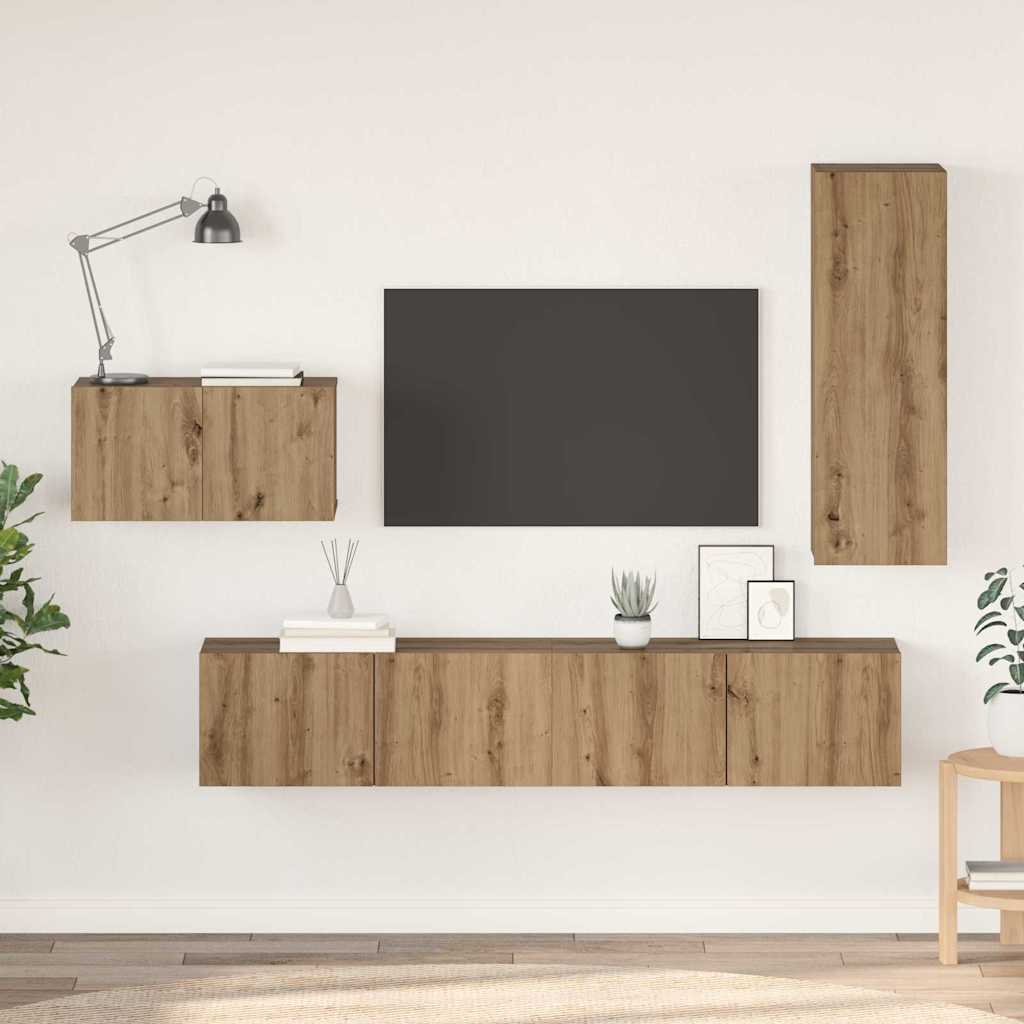 vidaXL Set comodă TV 4 pcs stejar artizanal 30.5 x 30 x 90 cm vidaXL Set comodă TV 4 pcs stejar artizanal 30.5 x 30 x 90 cm