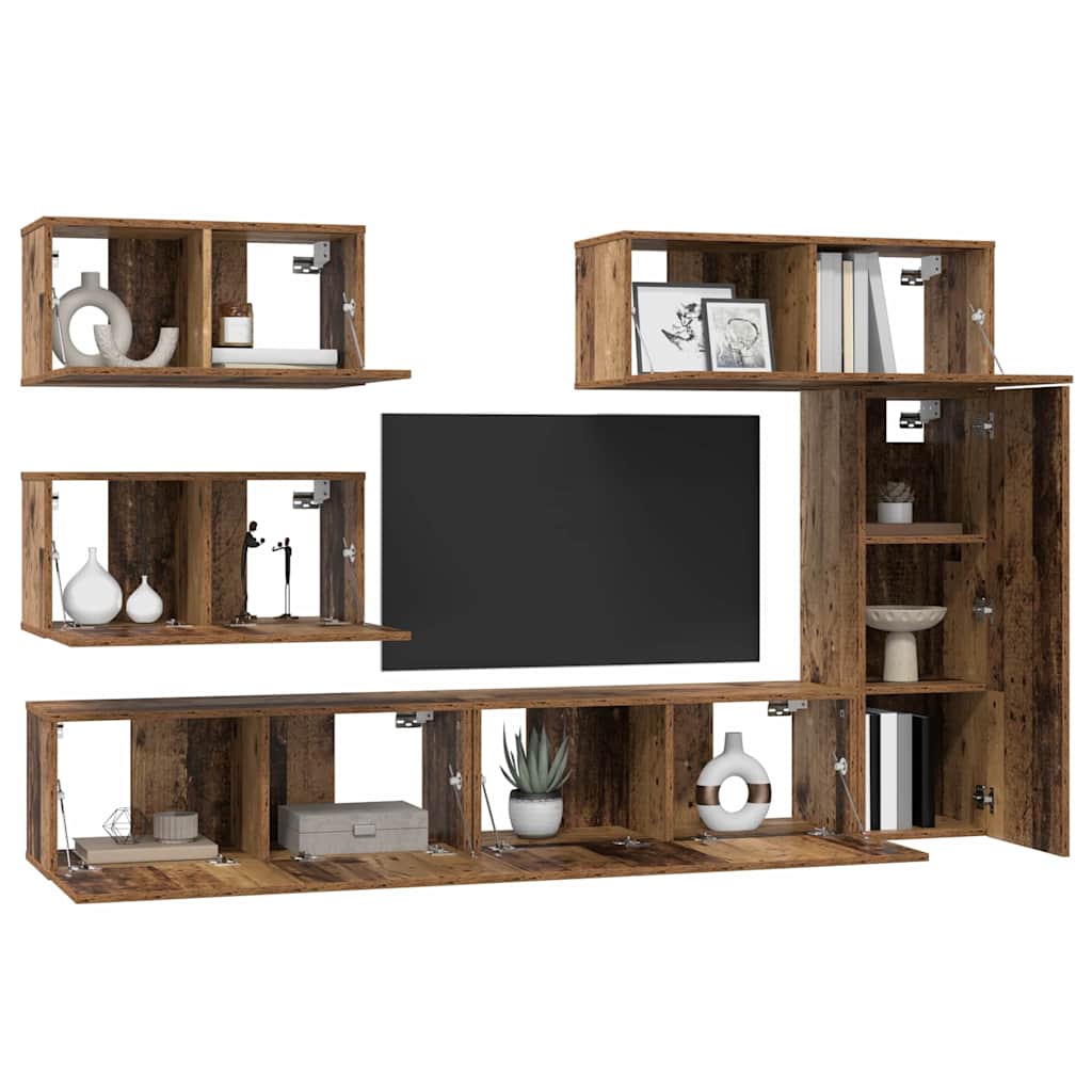 vidaXL Set comodă TV 6 pcs Lemn vechi 30.5 x 30 x 90 cm Lemn compozit vidaXL Set comodă TV 6 pcs Lemn vechi 30.5 x 30 x 90 cm Lemn compozit