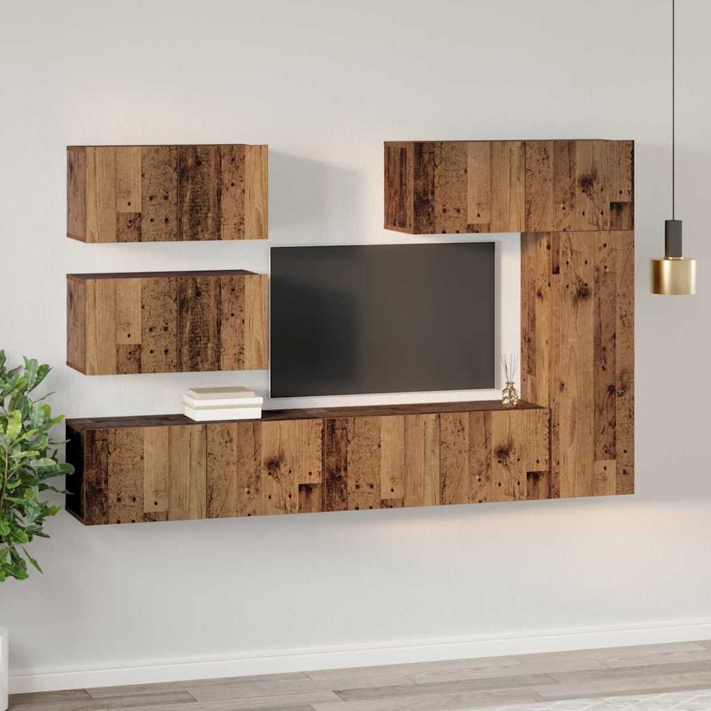 vidaXL Set comodă TV 6 pcs Lemn vechi 30.5 x 30 x 90 cm Lemn compozit vidaXL Set comodă TV 6 pcs Lemn vechi 30.5 x 30 x 90 cm Lemn compozit