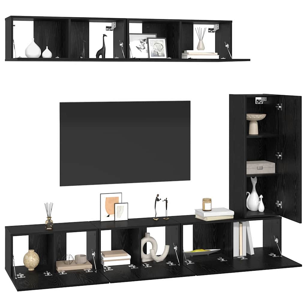 vidaXL Set comodă TV Pe perete 6 pcs Stejar negru 30.5 x 30 x 90 cm vidaXL Set comodă TV Pe perete 6 pcs Stejar negru 30.5 x 30 x 90 cm