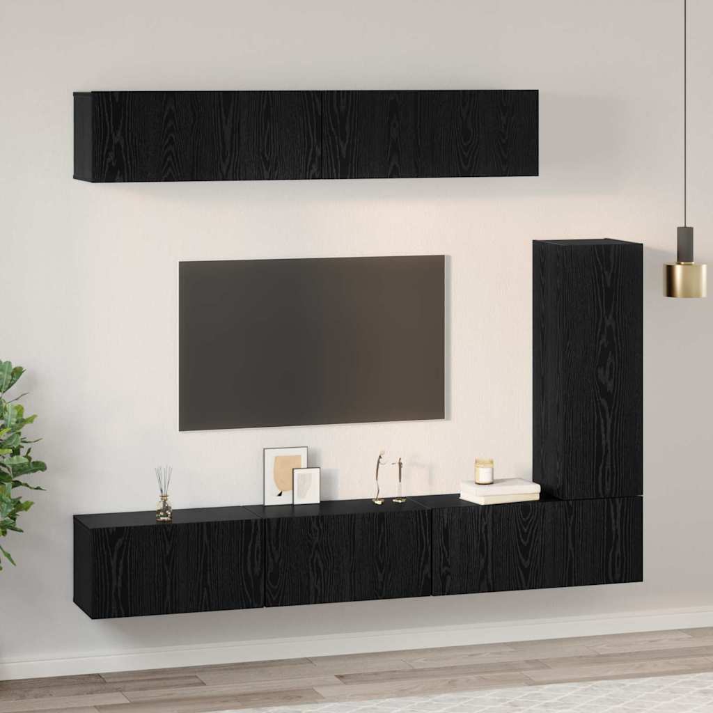 vidaXL Set comodă TV Pe perete 6 pcs Stejar negru 30.5 x 30 x 90 cm vidaXL Set comodă TV Pe perete 6 pcs Stejar negru 30.5 x 30 x 90 cm