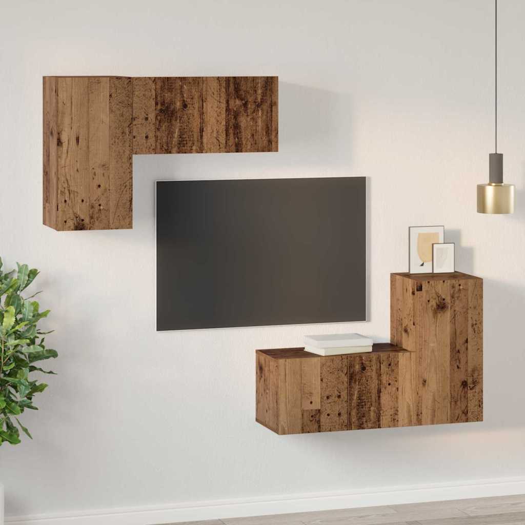 vidaXL Set comodă TV 4 pcs Lemn vechi 60 x 30 x 30 cm Lemn compozit vidaXL Set comodă TV 4 pcs Lemn vechi 60 x 30 x 30 cm Lemn compozit