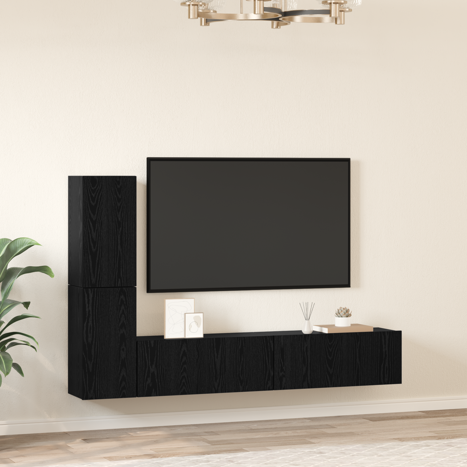 vidaXL Dulap pentru TV pe Perete 4 pcs Stejar negru Lemn compozit