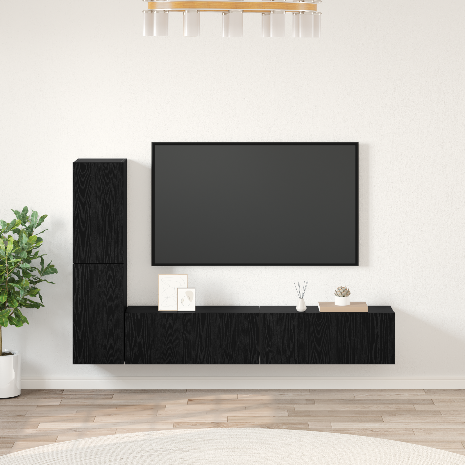 vidaXL Dulap pentru TV pe Perete 4 pcs Stejar negru Lemn compozit