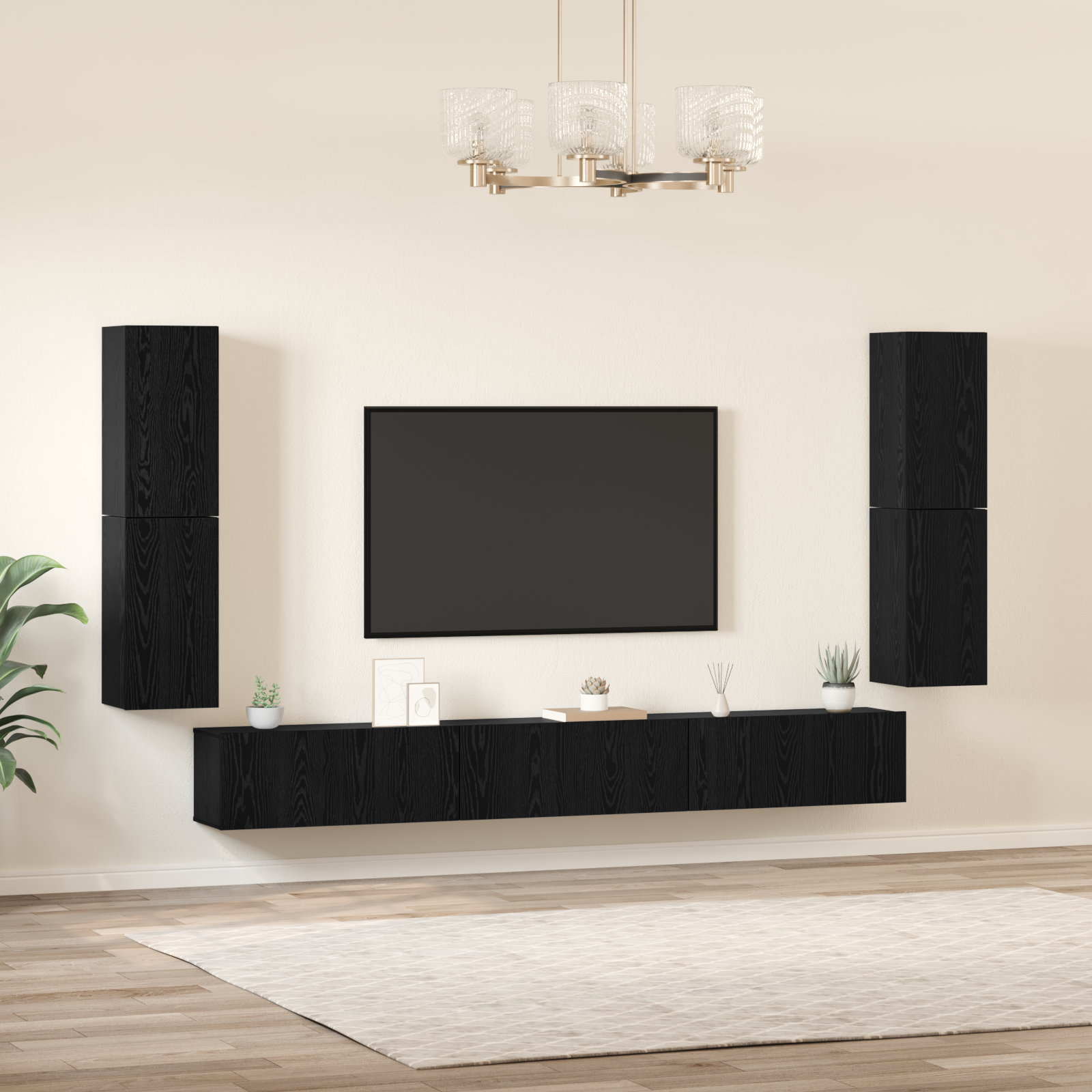 vidaXL Set comodă TV 5 pcs Stejar negru Lemn compozit vidaXL Set comodă TV 5 pcs Stejar negru Lemn compozit
