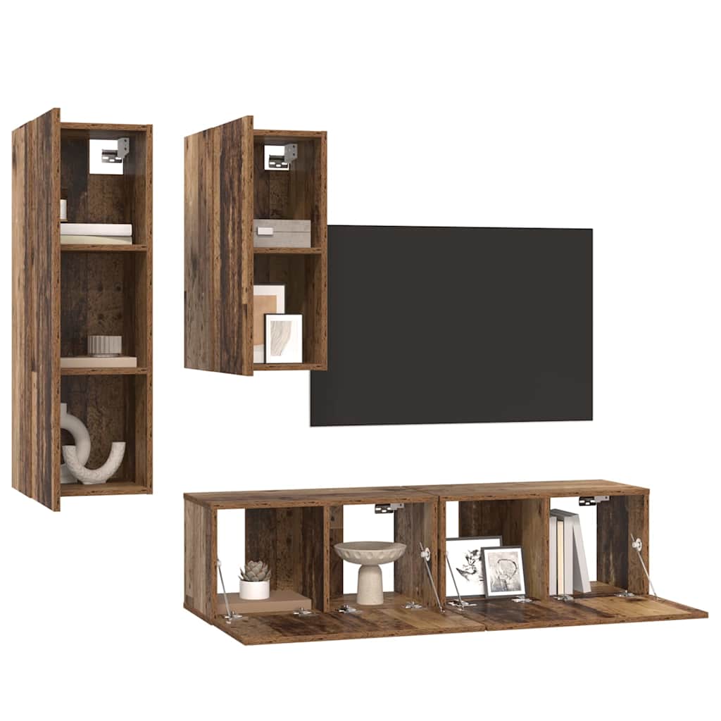vidaXL Set comodă TV 4 pcs Lemn vechi 30.5 x 30 x 90 cm Lemn compozit vidaXL Set comodă TV 4 pcs Lemn vechi 30.5 x 30 x 90 cm Lemn compozit