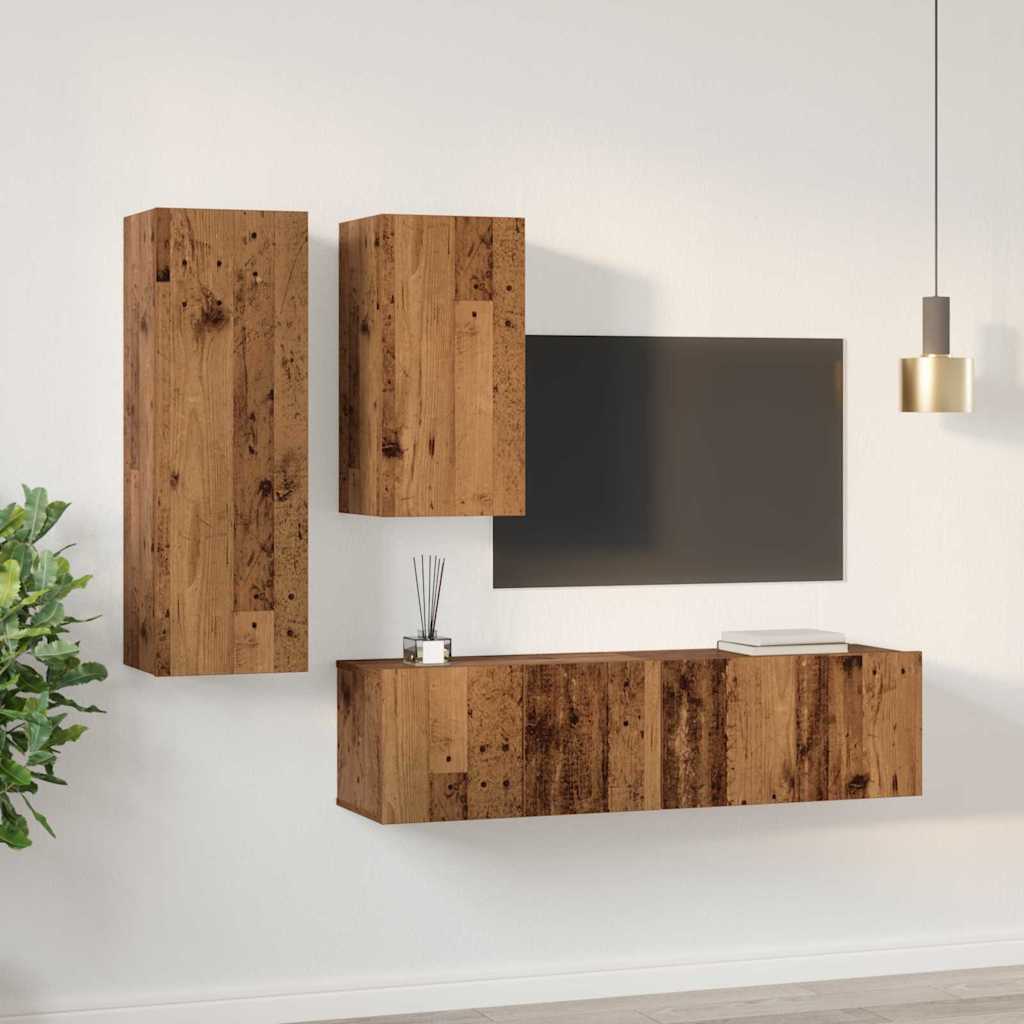 vidaXL Set comodă TV 4 pcs Lemn vechi 30.5 x 30 x 90 cm Lemn compozit vidaXL Set comodă TV 4 pcs Lemn vechi 30.5 x 30 x 90 cm Lemn compozit