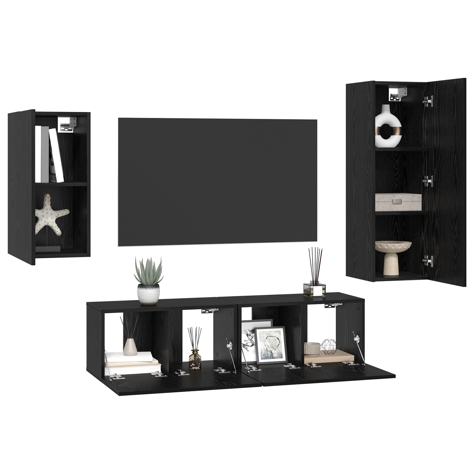 vidaXL Set comodă TV Pe perete 4 pcs Stejar negru 30.5 x 30 x 90 cm vidaXL Set comodă TV Pe perete 4 pcs Stejar negru 30.5 x 30 x 90 cm