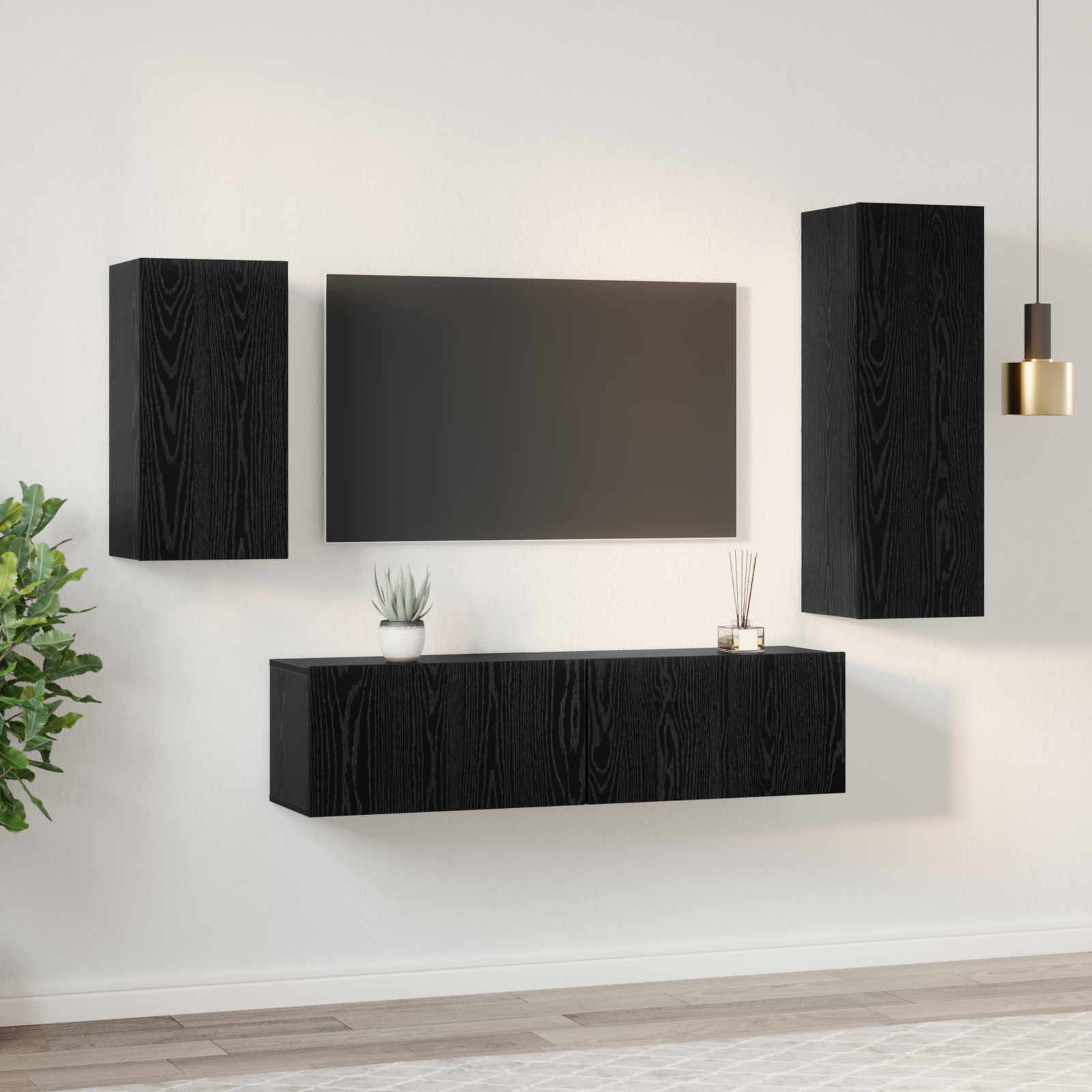 vidaXL Set comodă TV Pe perete 4 pcs Stejar negru 30.5 x 30 x 90 cm vidaXL Set comodă TV Pe perete 4 pcs Stejar negru 30.5 x 30 x 90 cm