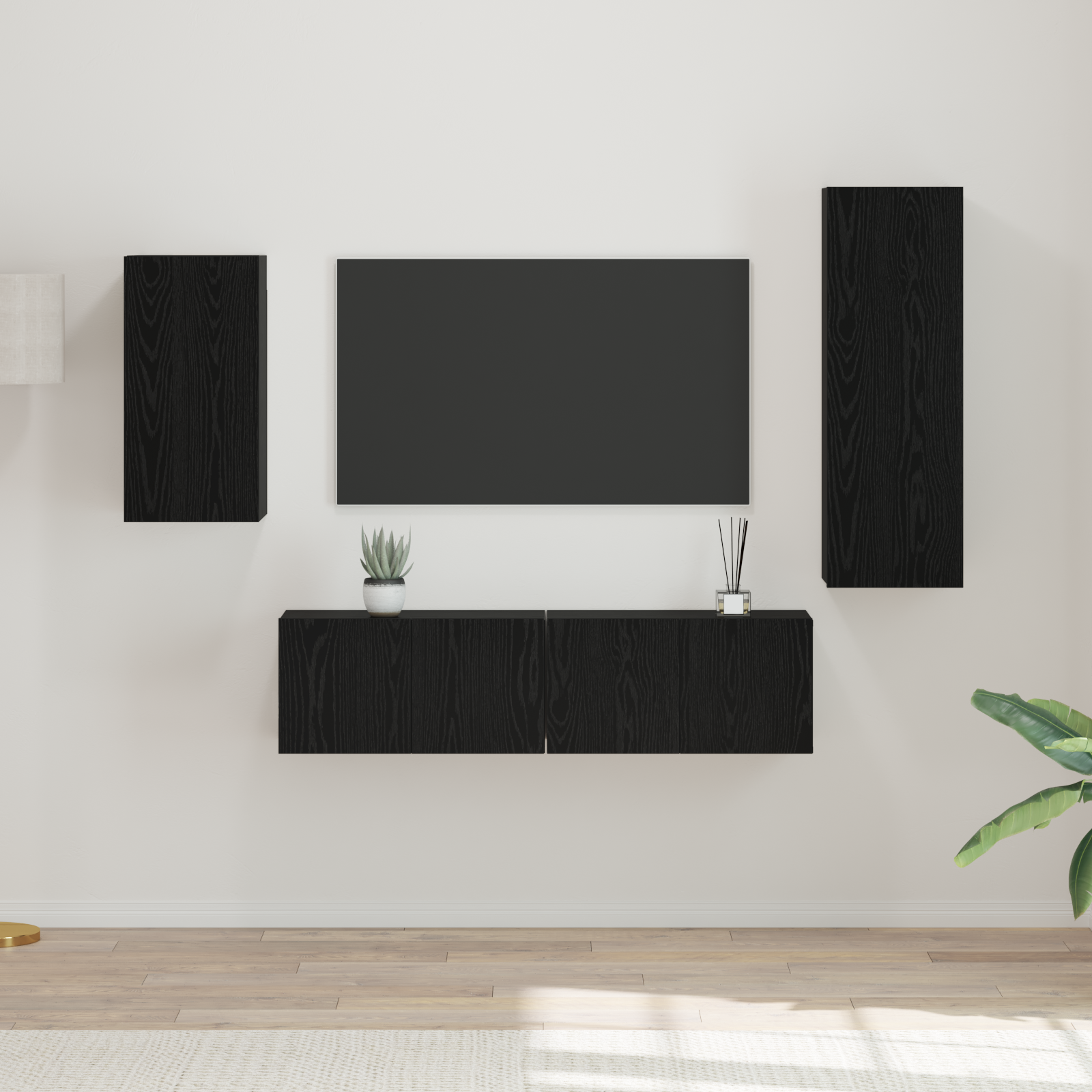 vidaXL Set comodă TV Pe perete 4 pcs Stejar negru 30.5 x 30 x 90 cm vidaXL Set comodă TV Pe perete 4 pcs Stejar negru 30.5 x 30 x 90 cm