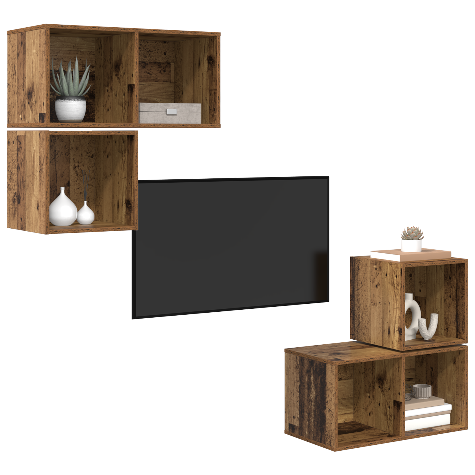 vidaXL Set comodă TV 4 pcs Lemn vechi 37 x 37 x 72 cm Lemn compozit vidaXL Set comodă TV 4 pcs Lemn vechi 37 x 37 x 72 cm Lemn compozit
