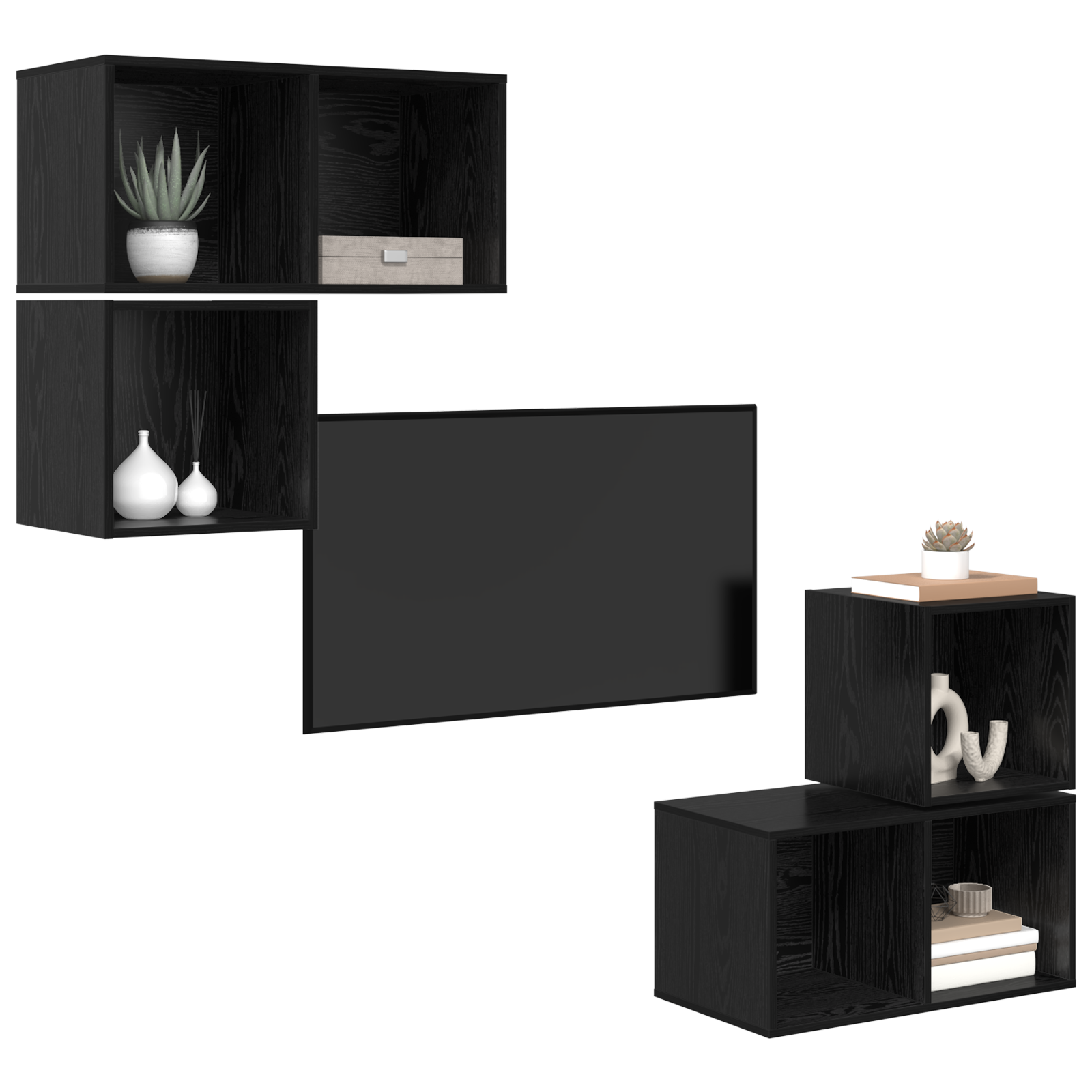 vidaXL Set comodă TV 4 pcs Stejar negru 37 x 37 x 72 cm Lemn compozit vidaXL Set comodă TV 4 pcs Stejar negru 37 x 37 x 72 cm Lemn compozit
