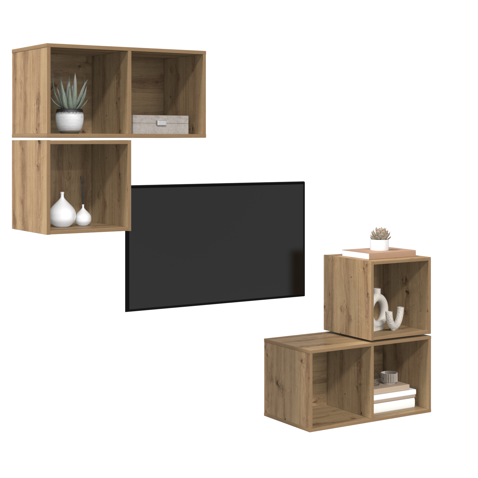 vidaXL Set comodă TV Pe perete 4 pcs stejar artizanal 37 x 37 x 72 cm vidaXL Set comodă TV Pe perete 4 pcs stejar artizanal 37 x 37 x 72 cm