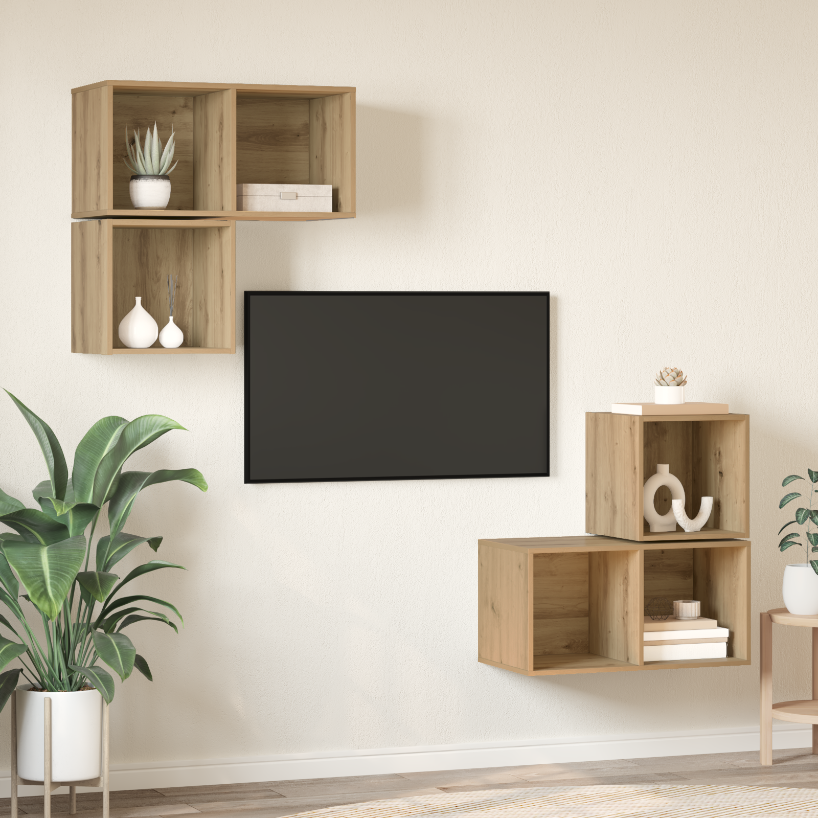 vidaXL Set comodă TV Pe perete 4 pcs stejar artizanal 37 x 37 x 72 cm vidaXL Set comodă TV Pe perete 4 pcs stejar artizanal 37 x 37 x 72 cm