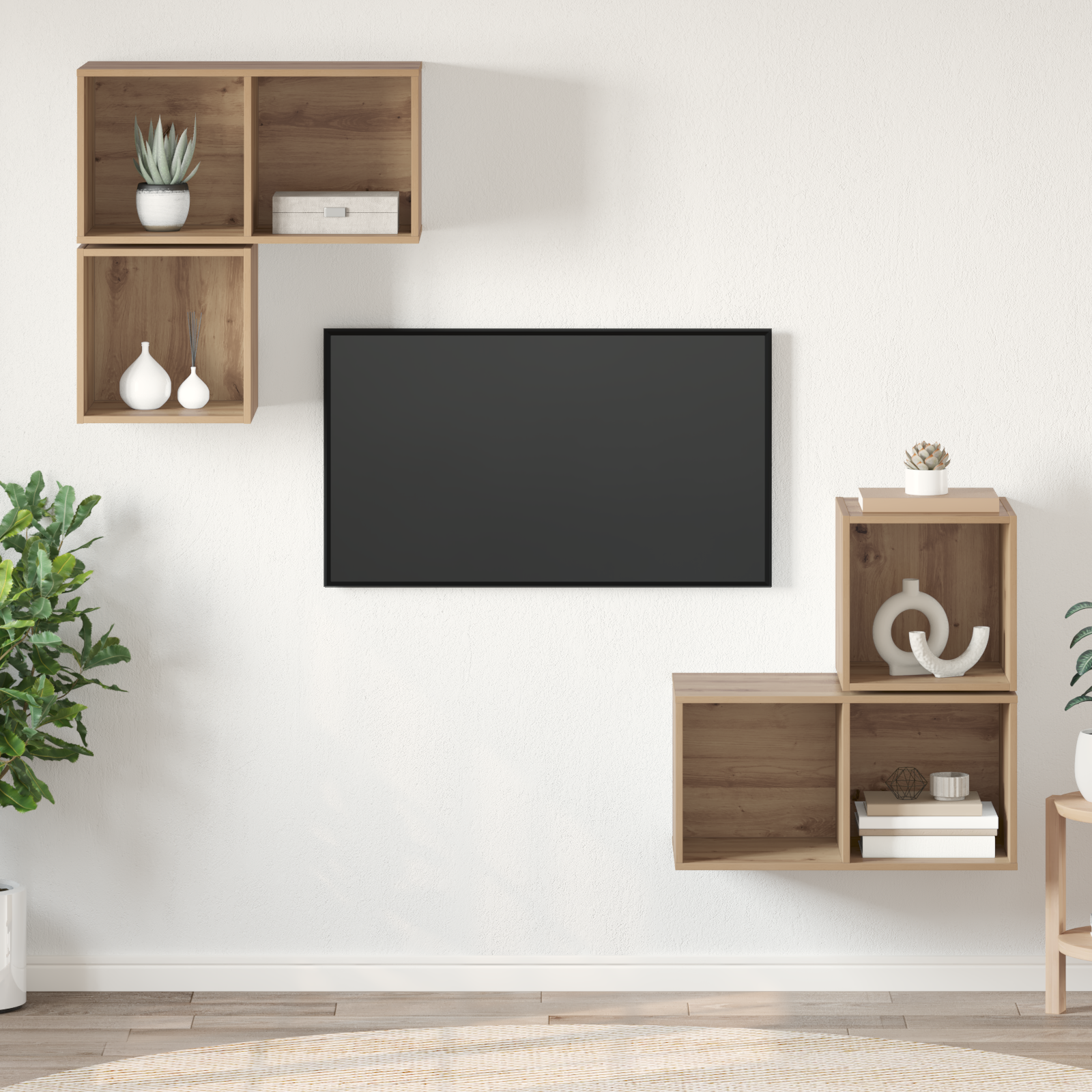 vidaXL Set comodă TV Pe perete 4 pcs stejar artizanal 37 x 37 x 72 cm vidaXL Set comodă TV Pe perete 4 pcs stejar artizanal 37 x 37 x 72 cm