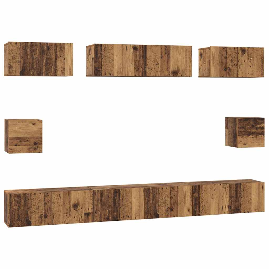vidaXL Set dulap TV Pe perete 8 pcs Lemn vechi Lemn compozit vidaXL Set dulap TV Pe perete 8 pcs Lemn vechi Lemn compozit