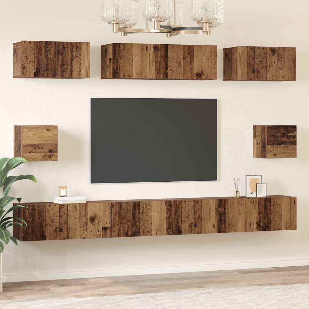 vidaXL Set dulap TV Pe perete 8 pcs Lemn vechi Lemn compozit vidaXL Set dulap TV Pe perete 8 pcs Lemn vechi Lemn compozit