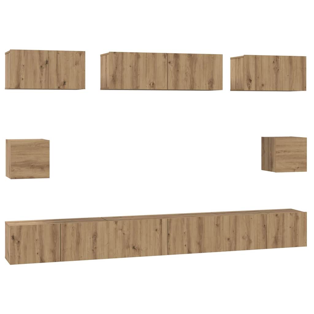 vidaXL Set dulap TV Pe perete 8 pcs stejar artizanal Lemn compozit vidaXL Set dulap TV Pe perete 8 pcs stejar artizanal Lemn compozit