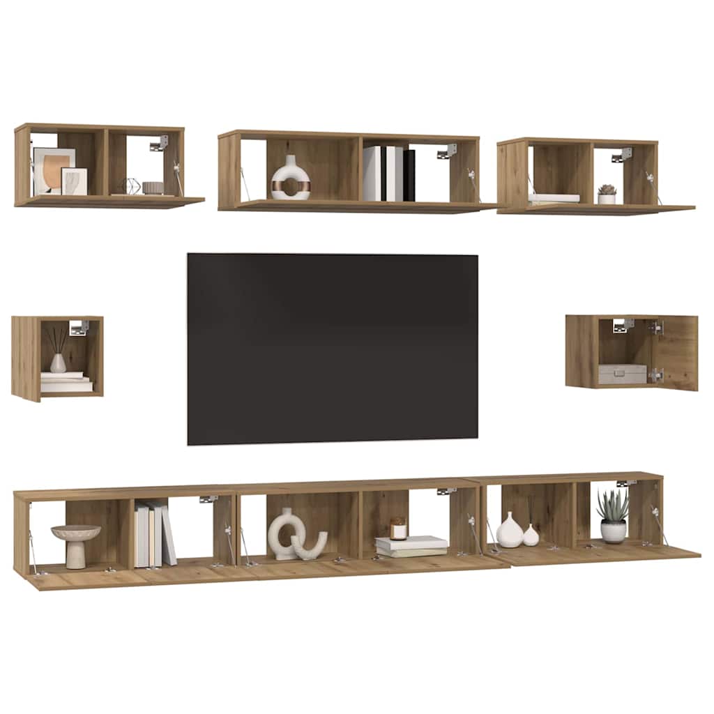 vidaXL Set dulap TV Pe perete 8 pcs stejar artizanal Lemn compozit vidaXL Set dulap TV Pe perete 8 pcs stejar artizanal Lemn compozit