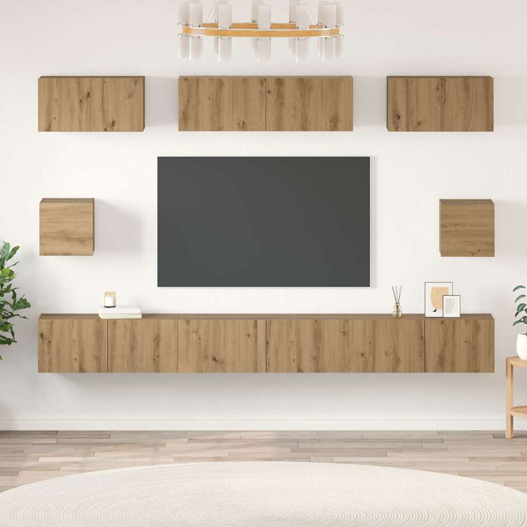 vidaXL Set dulap TV Pe perete 8 pcs stejar artizanal Lemn compozit vidaXL Set dulap TV Pe perete 8 pcs stejar artizanal Lemn compozit