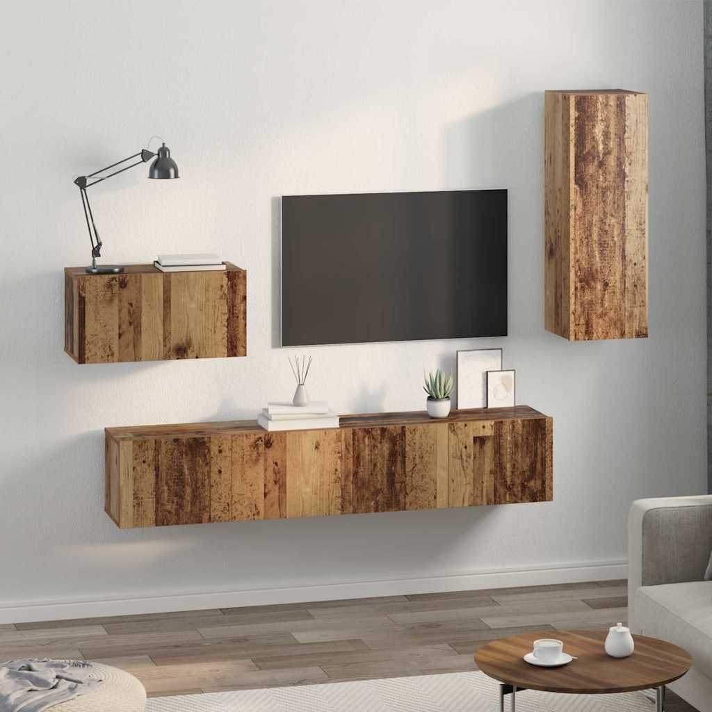 vidaXL Set comodă TV 4 pcs Lemn vechi 30.5 x 30 x 60 cm Lemn compozit vidaXL Set comodă TV 4 pcs Lemn vechi 30.5 x 30 x 60 cm Lemn compozit