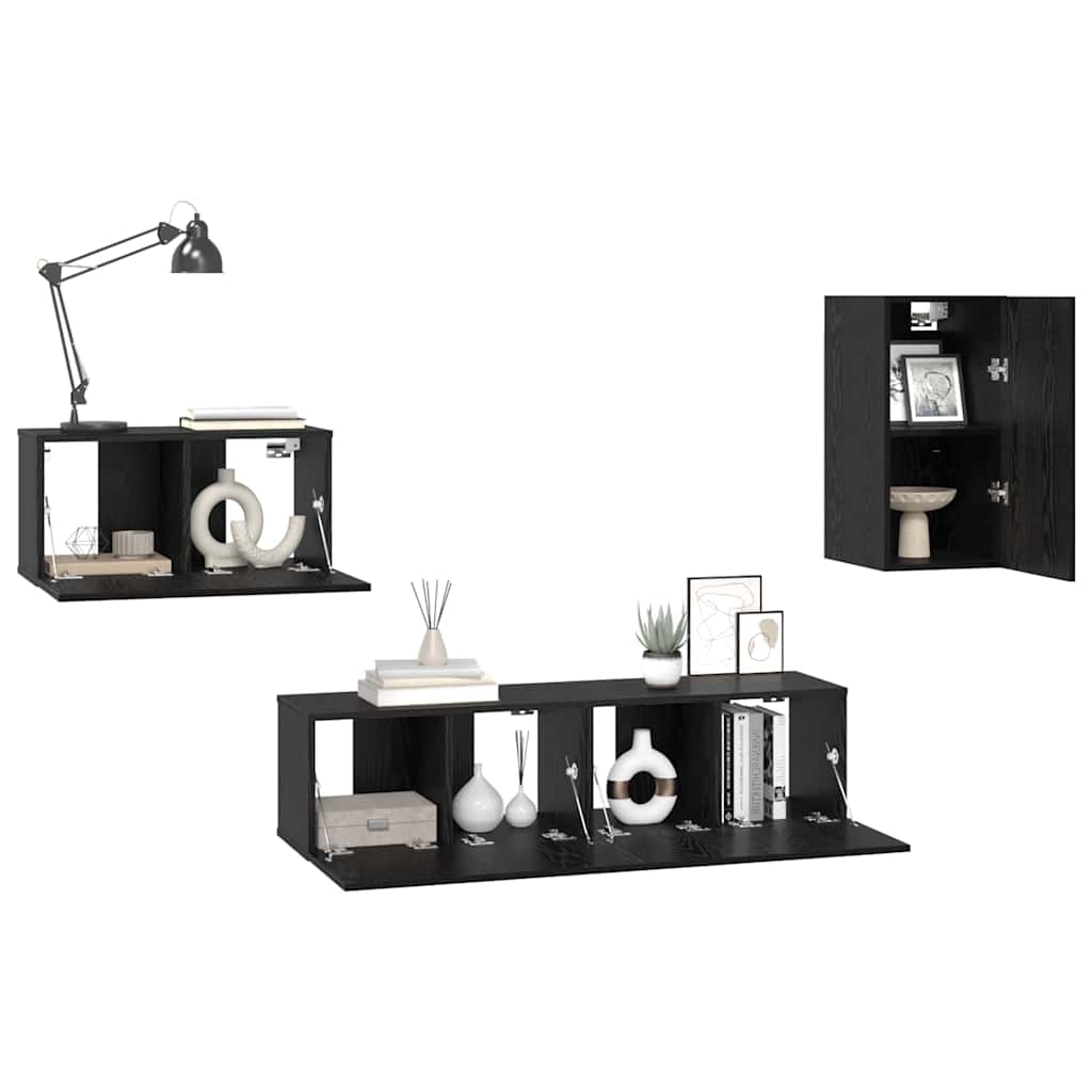 vidaXL Set comodă TV Pe perete 4 pcs Stejar negru 30.5 x 30 x 60 cm vidaXL Set comodă TV Pe perete 4 pcs Stejar negru 30.5 x 30 x 60 cm