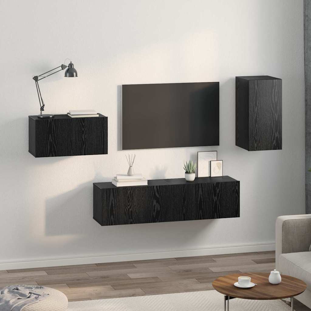 vidaXL Set comodă TV Pe perete 4 pcs Stejar negru 30.5 x 30 x 60 cm vidaXL Set comodă TV Pe perete 4 pcs Stejar negru 30.5 x 30 x 60 cm
