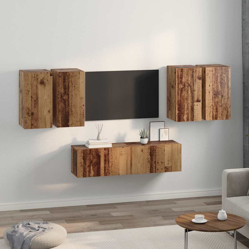 vidaXL Set comodă TV 6 pcs Lemn vechi 60 x 30 x 30 cm Lemn compozit vidaXL Set comodă TV 6 pcs Lemn vechi 60 x 30 x 30 cm Lemn compozit