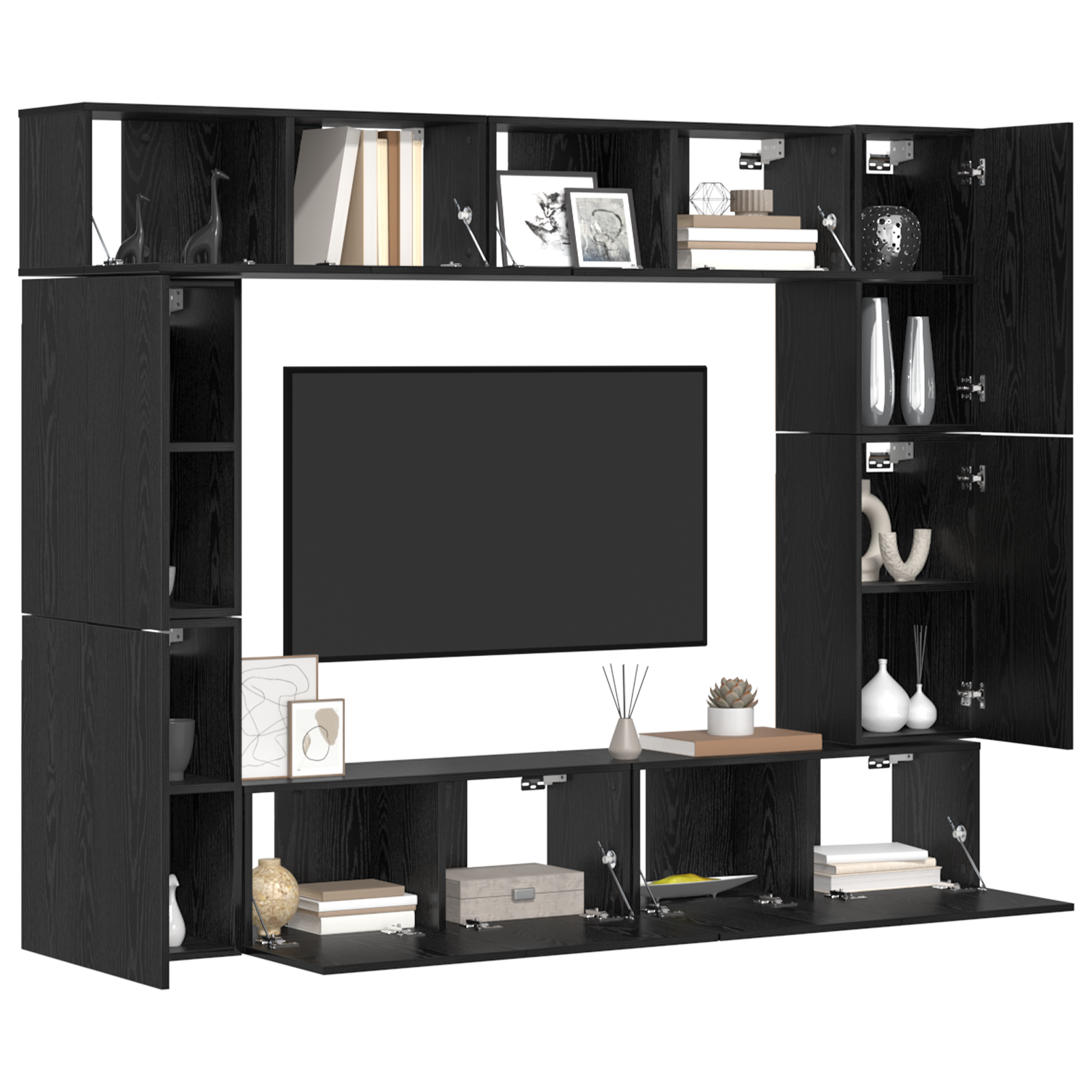 vidaXL Set comodă TV 8 pcs Stejar negru 80 x 30 x 30 cm Lemn compozit vidaXL Set comodă TV 8 pcs Stejar negru 80 x 30 x 30 cm Lemn compozit