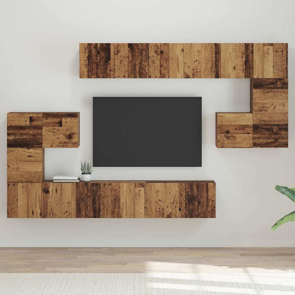 vidaXL Set comodă TV 10 pcs Lemn vechi 60 x 30 x 30 cm Lemn compozit vidaXL Set comodă TV 10 pcs Lemn vechi 60 x 30 x 30 cm Lemn compozit