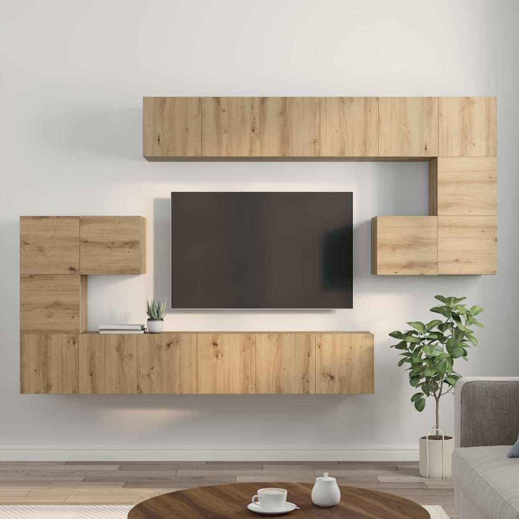 vidaXL Set comodă TV Pe perete 10 pcs stejar artizanal 60 x 30 x 30 cm