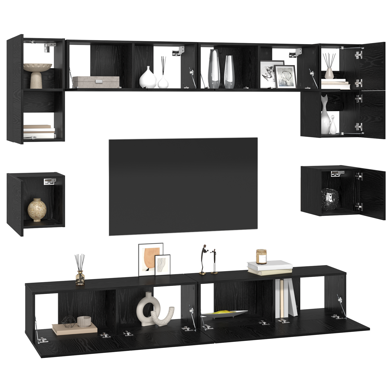 vidaXL Set comodă TV 8 pcs Stejar negru 100 x 30 x 30 cm Lemn compozit vidaXL Set comodă TV 8 pcs Stejar negru 100 x 30 x 30 cm Lemn compozit