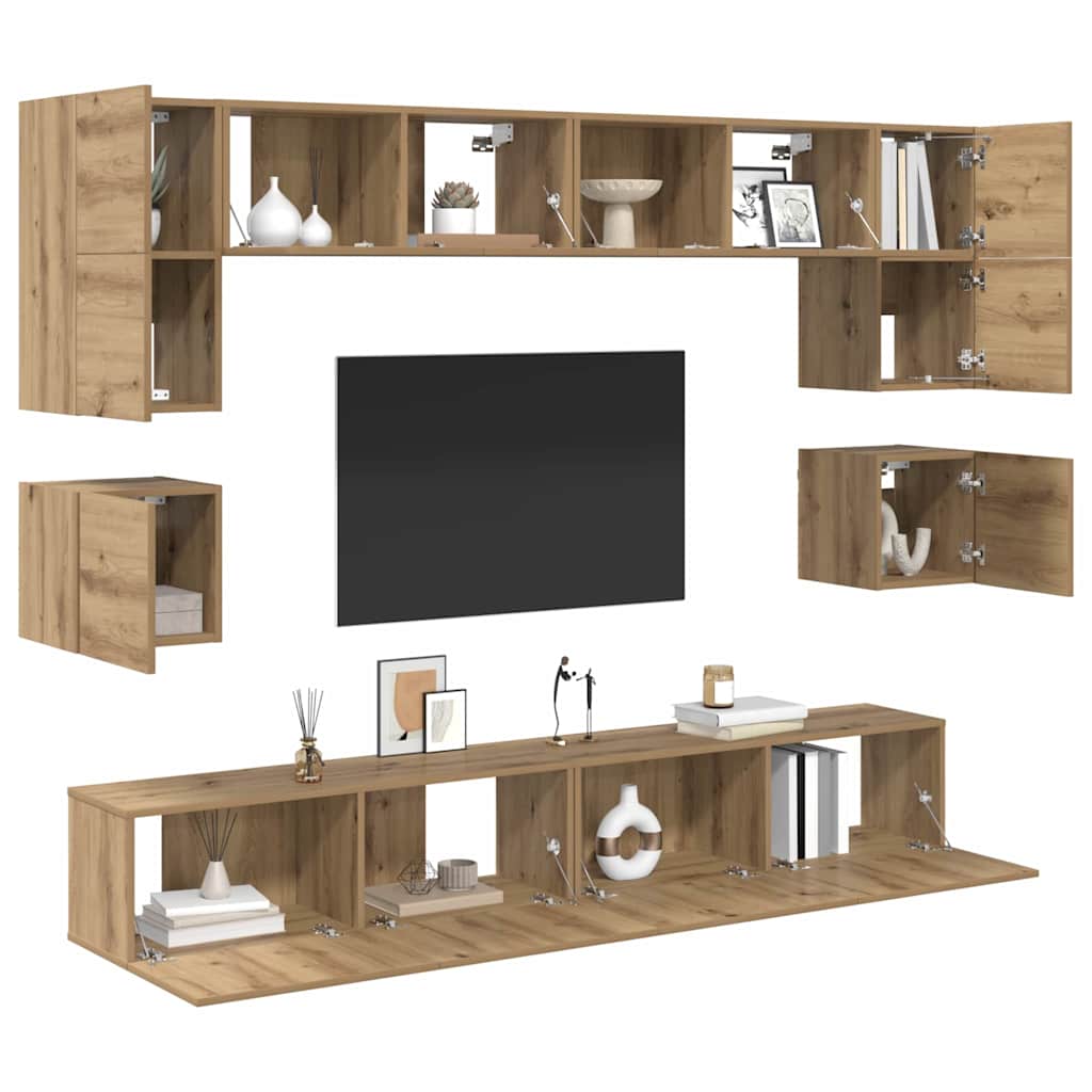 vidaXL Set comodă TV Pe perete 8 pcs stejar artizanal 100 x 30 x 30 cm
