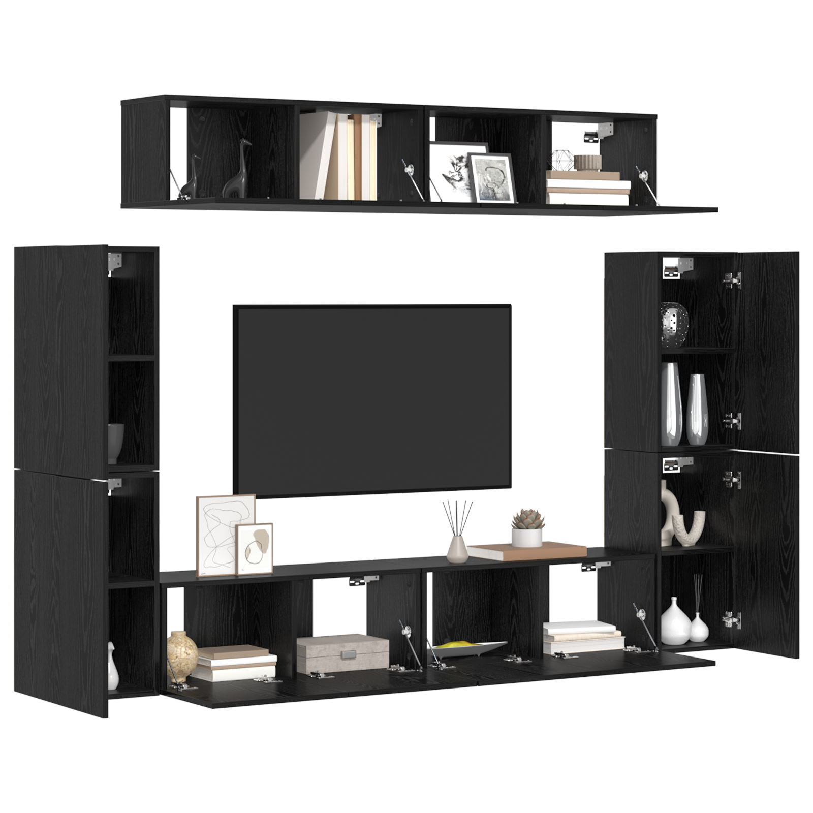 vidaXL Set comodă TV Pe perete 8 pcs Stejar negru 80 x 30 x 30.5 cm vidaXL Set comodă TV Pe perete 8 pcs Stejar negru 80 x 30 x 30.5 cm