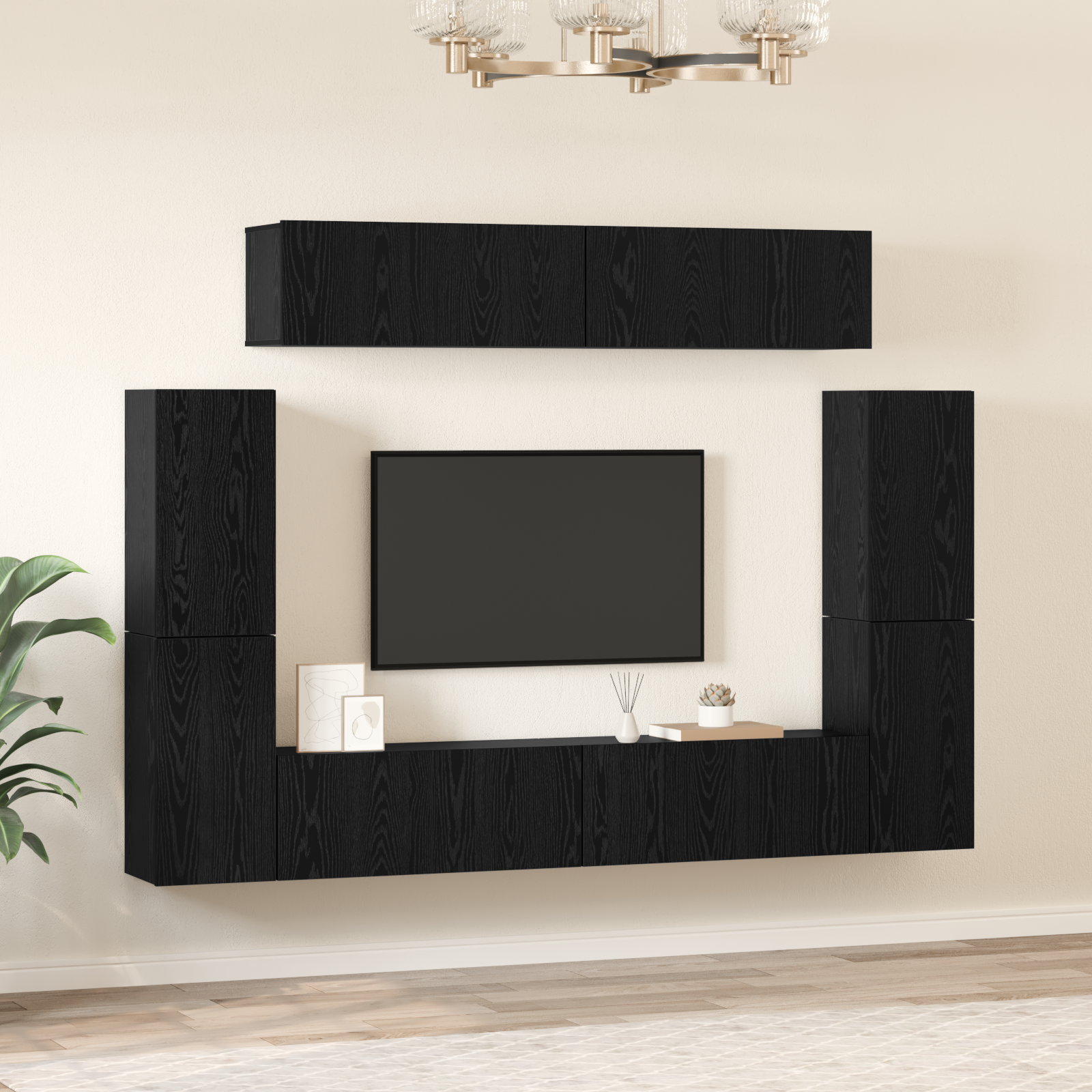 vidaXL Set comodă TV Pe perete 8 pcs Stejar negru 80 x 30 x 30.5 cm vidaXL Set comodă TV Pe perete 8 pcs Stejar negru 80 x 30 x 30.5 cm