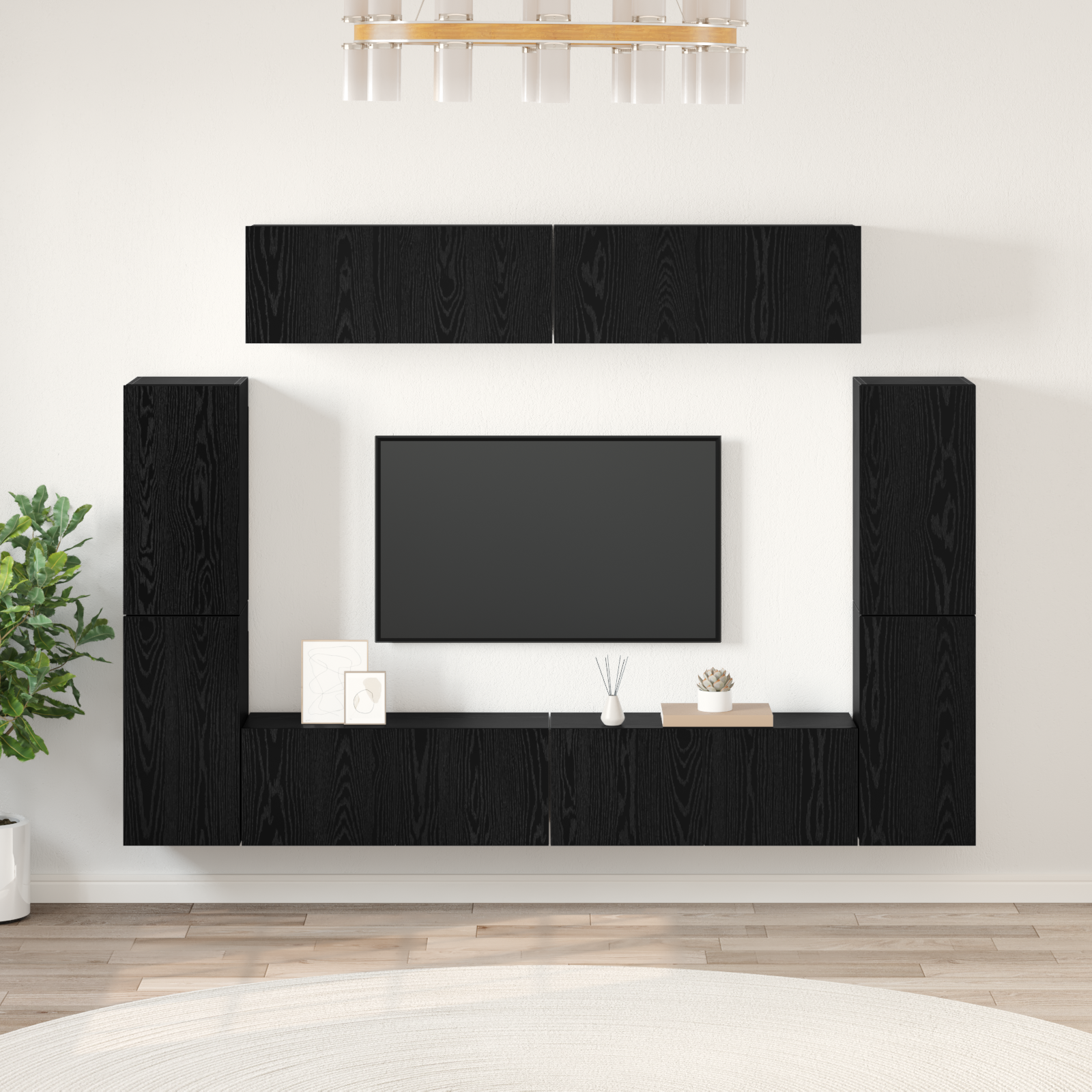 vidaXL Set comodă TV Pe perete 8 pcs Stejar negru 80 x 30 x 30.5 cm vidaXL Set comodă TV Pe perete 8 pcs Stejar negru 80 x 30 x 30.5 cm